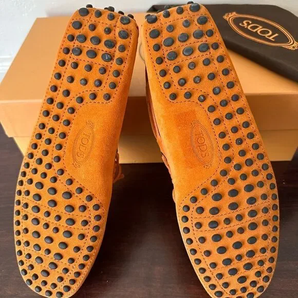 Tod's Men's Orange Suede slip-on Loafers size EU 38 - US 5,5 new in box - Picture 11 of 15
